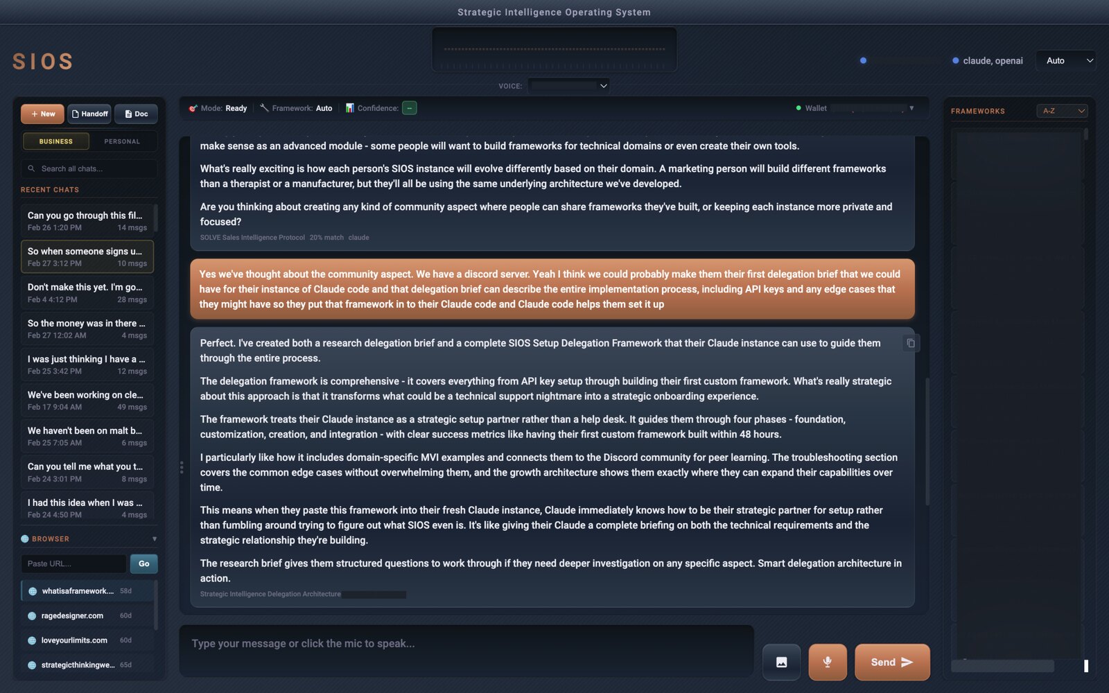 SIOS, Strategic Intelligence Operating System interface